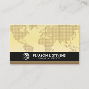 Tarjeta De Visita Mapa Mundial de Oro Negocios Finanzas Financiero