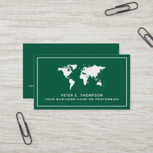 Tarjeta De Visita Mapa mundial en verde internacional oscuro