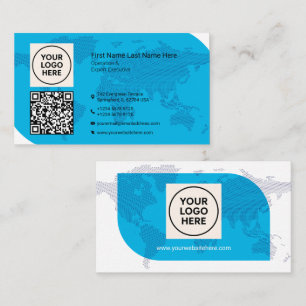 Tarjeta De Visita Mapa Mundial Formal Navy QR