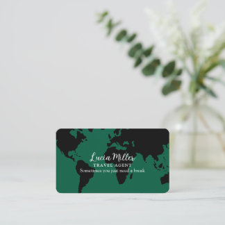 Tarjeta De Visita Mapa Mundial Negro agencia de viajes verde
