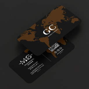 Tarjeta De Visita Mapa Mundial Profesional Oficina Global Negro Marr