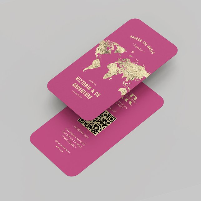 Tarjeta De Visita Mapa rosa del planificador de viajes de la agencia (Modern Tour Agency Travel Planner Pink Gold Business Card
)