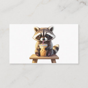 Tarjeta De Visita Mapache bebiendo café helado