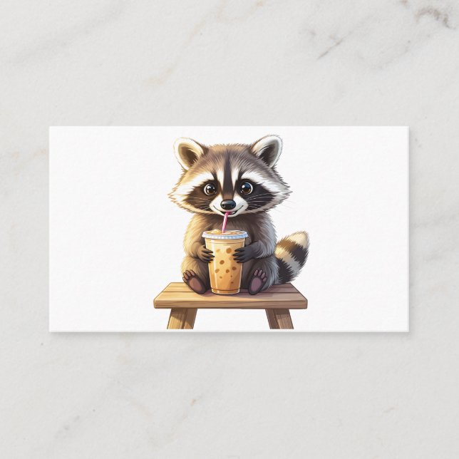 Tarjeta De Visita Mapache bebiendo café helado (Anverso)