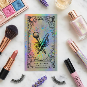 Tarjeta De Visita Maquillador   Belleza Celestial Holográfica