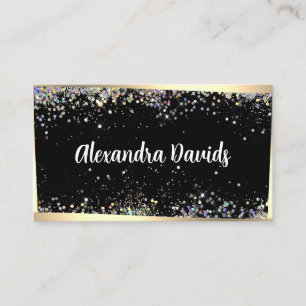 Tarjeta De Visita Maquillador Glitter Holográfico Marco Negro Dorado