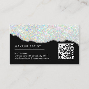 Tarjeta De Visita Maquillador Glitter Holográfico Plata Negro