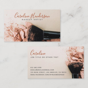 Tarjeta De Visita Maquillador Moderno de Polvo Rosa y Brocha