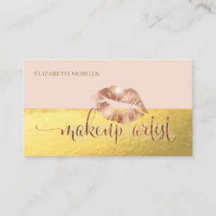 Tarjeta De Visita Maquillador Profesional Moderno Labios Dorados Fal