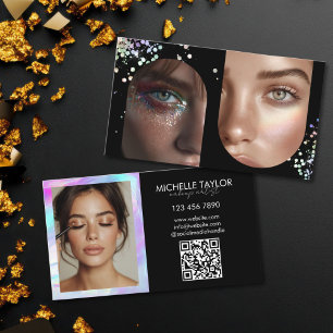 Tarjeta De Visita Maquillador Social Media con Foto de Holograma