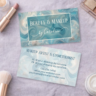 Tarjeta De Visita Maquillador y Estilista de Pelo de Mármol Azul de 