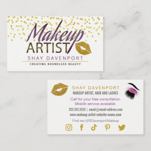 Tarjeta De Visita Maquillaje Arist Pelo y Pestañas Falso Brillo