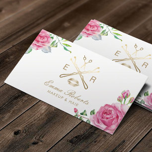 Tarjeta De Visita Maquillaje Artista Cabello Elegante Salón Floral V