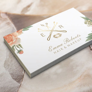 Tarjeta De Visita Maquillaje Artista Cabello Elegante Salón Floral V