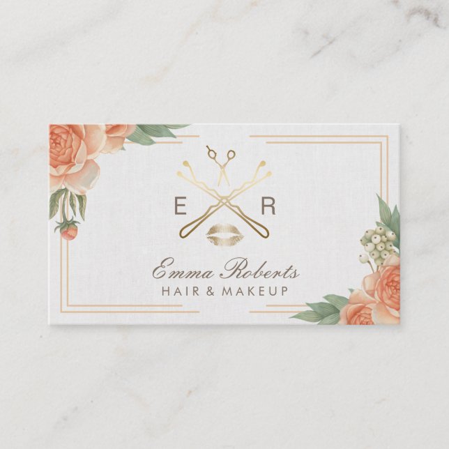 Tarjeta De Visita Maquillaje Artista Cabello Elegante Salón Floral V (Anverso)