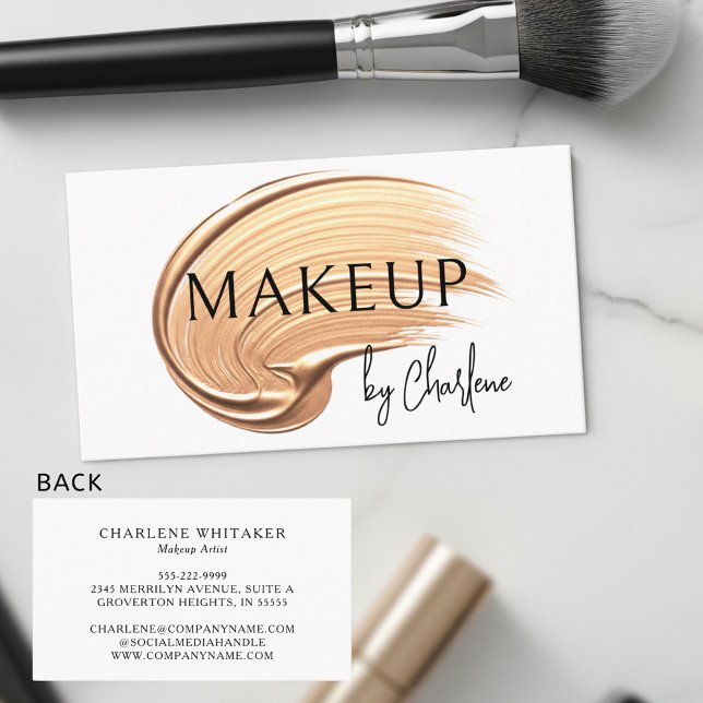 Tarjeta De Visita Maquillaje Artista de Tipografía Moderna (Subido por el creador)