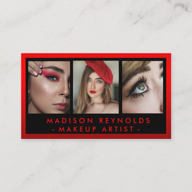 Tarjeta De Visita Maquillaje Artista Foto glosa de labios rojos (Anverso)