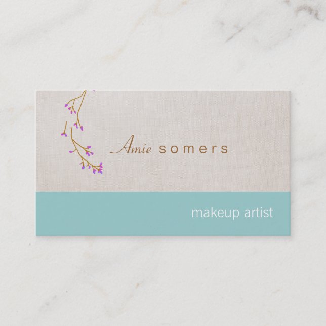Tarjeta De Visita Maquillaje Artista Linen Aspecto Delicado De La Ra (Anverso)