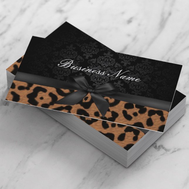 Tarjeta De Visita Maquillaje Artista Lujo Damasco & Leopard Imprimir (Subido por el creador)