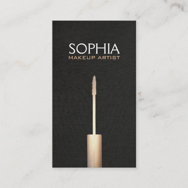 Tarjeta De Visita Maquillaje Artista Oro Mascara Logo Faux Black Lin (Anverso)