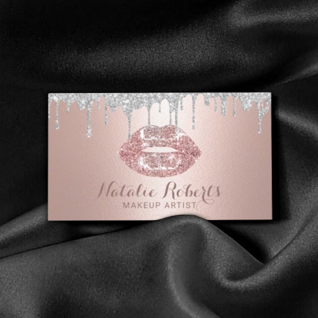 Tarjeta De Visita Maquillaje Artista Plata Drimes Rosa Salón de Letr (Subido por el creador)