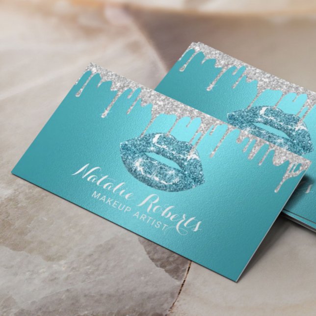 Tarjeta De Visita Maquillaje Artista Plata Perfora Tiras Turquesas S (Subido por el creador)