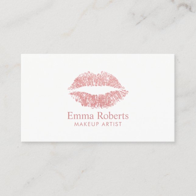 Tarjeta De Visita Maquillaje Artista Purpurina Rosa Lips de Oro Saló (Anverso)