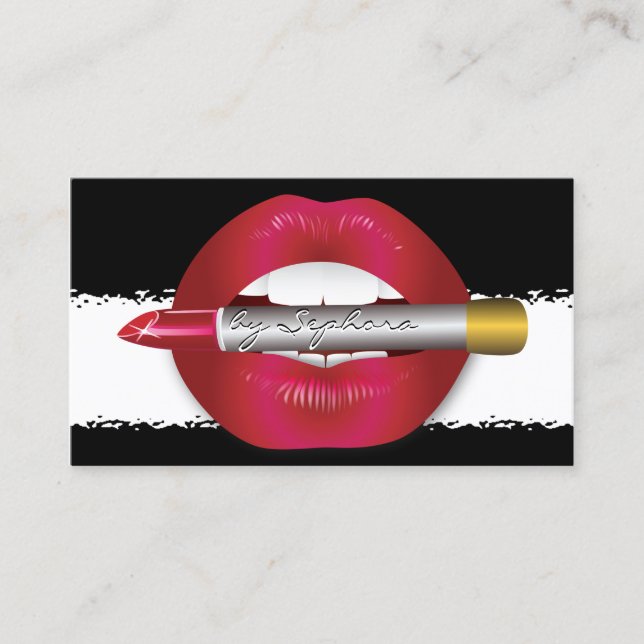 Tarjeta De Visita Maquillaje Artista Red Lips Torn Paper Look (Anverso)