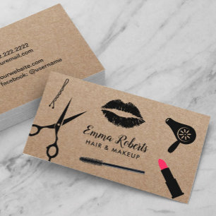 Tarjeta De Visita Maquillaje Artista y Salón Estilista Kraft Rústico