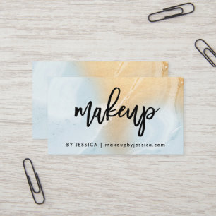 Tarjeta De Visita Maquillaje azul y falso suave moderno del mármol
