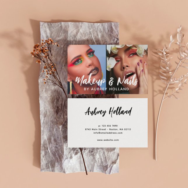 Tarjeta De Visita Maquillaje blanco y uñas Guión blanco 2 fotos (Subido por el creador)