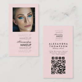 Tarjeta De Visita Maquillaje Código Qr Foto Escritura Rosa Rubor Neg