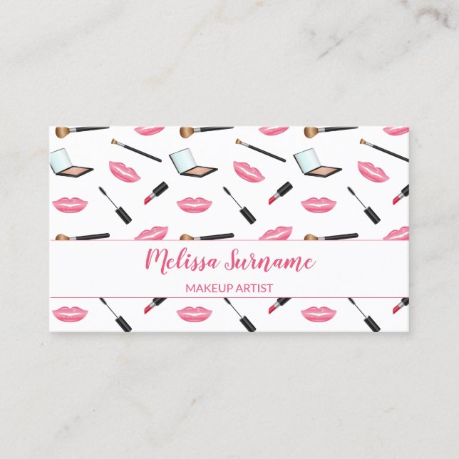 Tarjeta De Visita Maquillaje Con Labios Rosa Artista De Maquillaje P (Anverso)