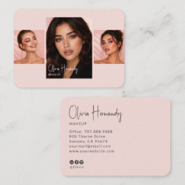 Tarjeta De Visita Maquillaje de 3 Fotos con Guión Negro Rosa Sonroja