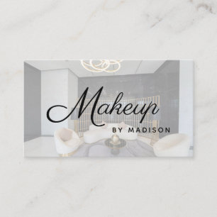 Tarjeta De Visita Maquillaje de foto con elegante escritura en blanc