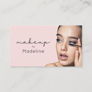 Tarjeta De Visita Maquillaje de foto con escritura en rosa y negro