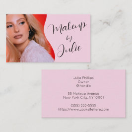 Tarjeta De Visita Maquillaje de foto con escritura negra y rosa clar