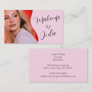 Tarjeta De Visita Maquillaje de foto con escritura negra y rosa clar