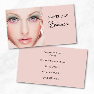 Tarjeta De Visita Maquillaje de foto con escritura rosa sonrosado ne