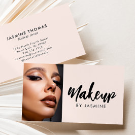 Tarjeta De Visita Maquillaje de foto con guión negro rosa rubor