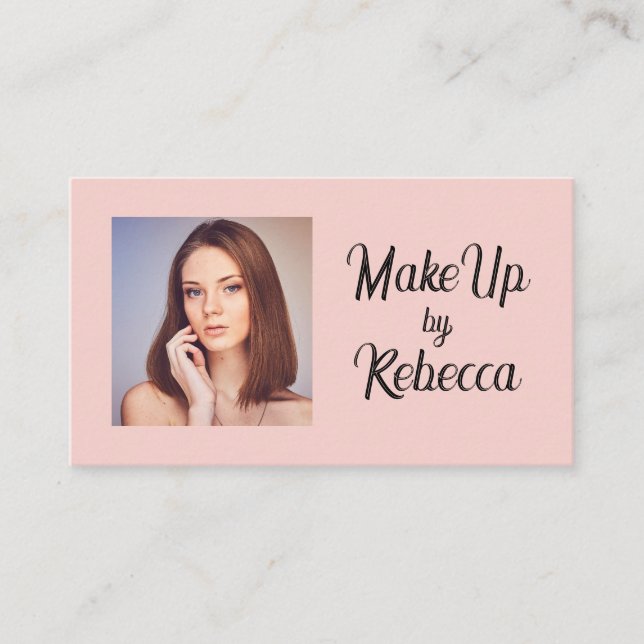 Tarjeta De Visita Maquillaje de foto con guión negro rosa sonrosado (Anverso)