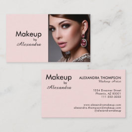 Tarjeta De Visita Maquillaje de foto con guión negro rosa sonrosado