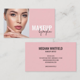 Tarjeta De Visita Maquillaje de foto con guión negro rosa sonrosado