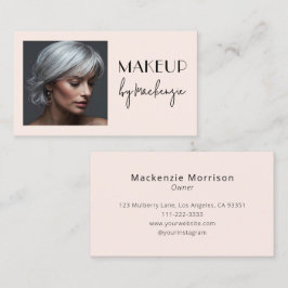 Tarjeta De Visita Maquillaje de foto con guión negro rosa sonrosado