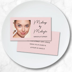 Tarjeta De Visita Maquillaje de foto con guión negro rosa sonrosado