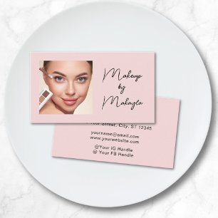 Tarjeta De Visita Maquillaje de foto con guión negro rosa sonrosado