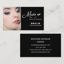 Tarjeta De Visita Maquillaje de foto con guión retro en blanco y neg
