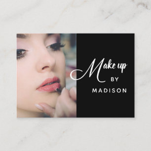 Tarjeta De Visita Maquillaje de foto con letra blanca moderna y auda