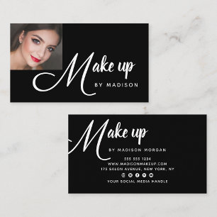 Tarjeta De Visita Maquillaje de foto con letra blanca moderna y auda