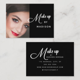 Tarjeta De Visita Maquillaje de foto con letra blanca moderna y auda